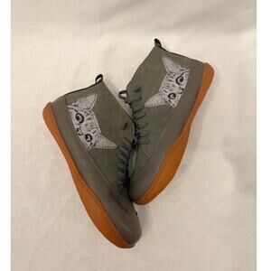 Artsy Cat Lover Shoes Olive Lace Up Ankle Boots Indie Whimsigoth Aesthetic